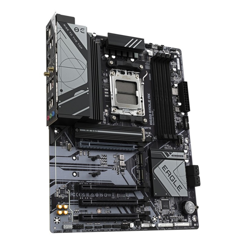 GIGABYTE B650 EAGLE AX Motherboard - Supports AMD Ryzen 7000 CPUs, 12+2+2 Phases Digital VRM, up to 7600MHz DDR5 (OC), 1xPCIe 5.0 + 2xPCIe 4.0 M.2, Wi-Fi 6E 802.11ax, GbE LAN, USB 3.2 Gen2 GIGABYTE B650 EAGLE AX Motherboard - Supports AMD Ryzen 7000 CPUs, 12+2+2 Phases Digital VRM, up to 7600MHz DDR5 (OC), 1xPCIe 5.0 + 2xPCIe 4.0 M.2, Wi-Fi 6E 802.11ax, GbE LAN, USB 3.2 Gen2