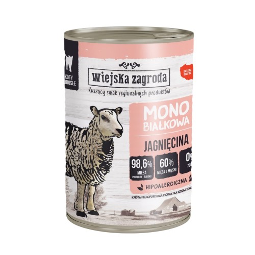 Wiejska Zagroda Monobiałkowa Jagnięcina mokra karma dla kota 400g Wiejska Zagroda Monobiałkowa Jagnięcina mokra karma dla kota 400g