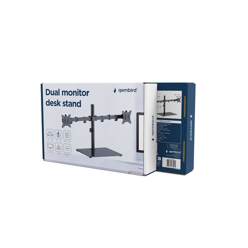 Gembird MS-D2ST-01 Dual monitor desk stand (rotate, tilt, swivel), 17”-32”, up to 9 kg, black