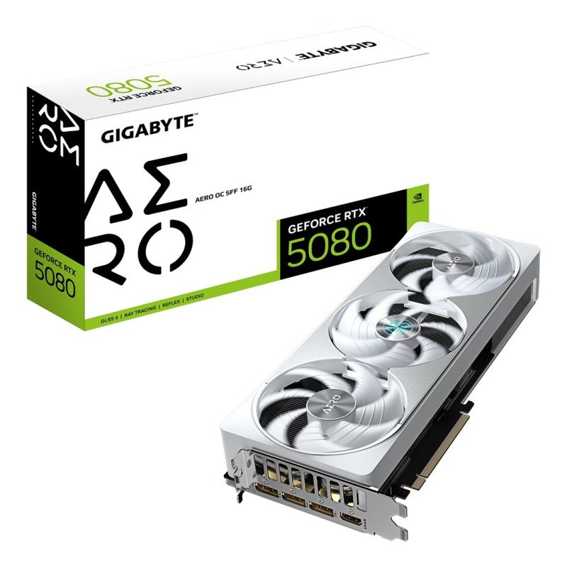 GIGABYTE GeForce RTX 5080 AERO OC SFF 16G Graphics Card - 16GB GDDR7, 256bit, PCI-E 5.0, 2730MHz Core Clock, 3 x DisplayPort, 1 x HDMI, GV-N5080AERO OC-16GD GIGABYTE GeForce RTX 5080 AERO OC SFF 16G Graphics Card - 16GB GDDR7, 256bit, PCI-E 5.0, 2730MHz Core Clock, 3 x DisplayPort, 1 x HDMI, GV-N5080AERO OC-16GD