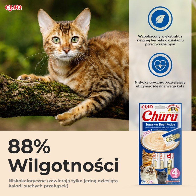 INABA Churu Tuna with Beef Recipe - cat treats - 4x14 g INABA Churu Tuna with Beef Recipe - cat treats - 4x14 g