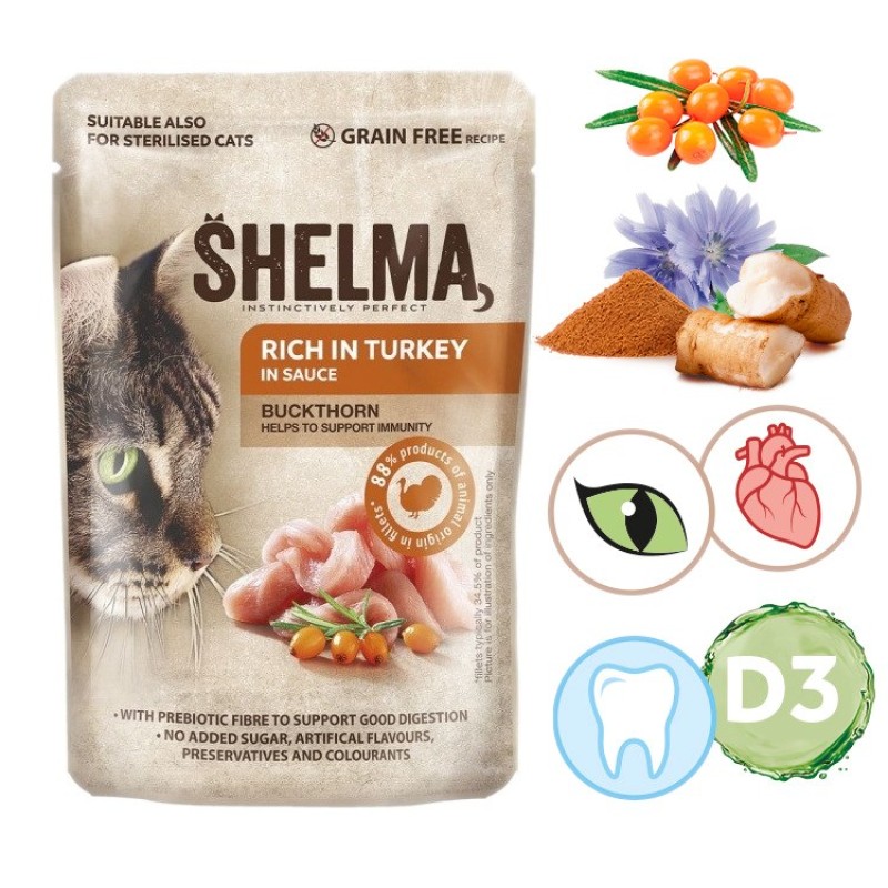 SHELMA Rich in turkey in sauce - wet cat food - 85g SHELMA Rich in turkey in sauce - wet cat food - 85g