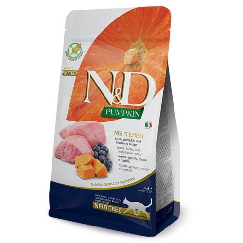 FARMINA N&D Pumpkin Cat Lamb and Blueberry Neutered Adult - dry cat food - 1.5 kg FARMINA N&D Pumpkin Cat Lamb and Blueberry Neutered Adult - dry cat food - 1.5 kg
