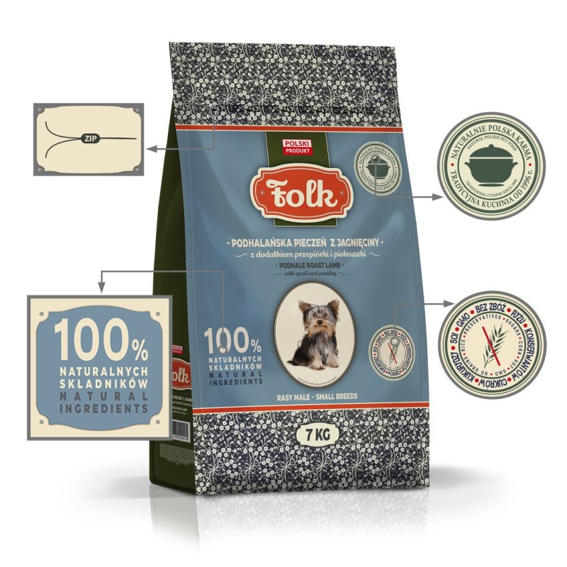 FOLK Small breeds Podhale-style lamb roast with quail and parsley - dry dog food - 7kg