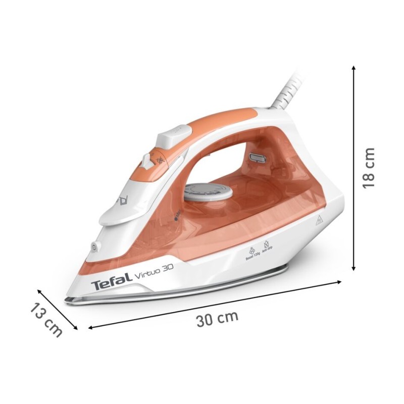 Tefal Virtuo 30 FV2C40E0 iron Dry & Steam iron Ceramic soleplate 2000 W Peach, White Tefal Virtuo 30 FV2C40E0 iron Dry & Steam iron Ceramic soleplate 2000 W Peach, White