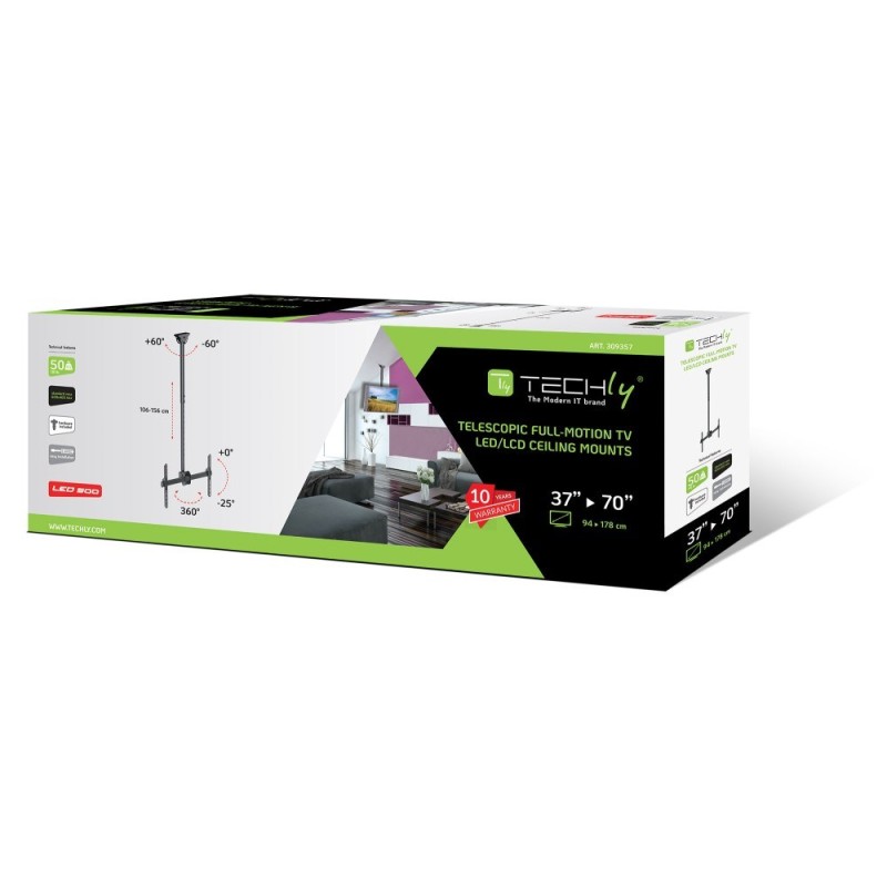 Techly 37-70 Telescopic Ceiling Long Support LED TV LCD Techly 37-70 Telescopic Ceiling Long Support LED TV LCD