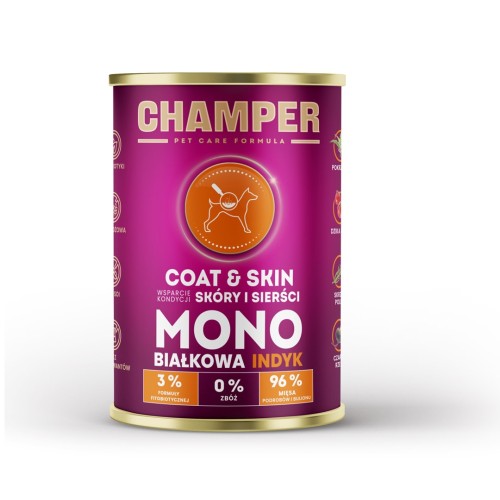 CHAMPER Coat & Skin Monoprotein Turkey - wet dog food - 400g CHAMPER Coat & Skin Monoprotein Turkey - wet dog food - 400g
