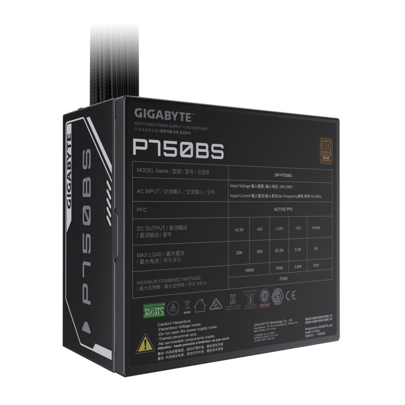 GIGABYTE P750BS Power Supply - PCIe 5.0, 80 PLUS Bronze, 120mm Fan, ATX compatible, EU Plug GIGABYTE P750BS Power Supply - PCIe 5.0, 80 PLUS Bronze, 120mm Fan, ATX compatible, EU Plug