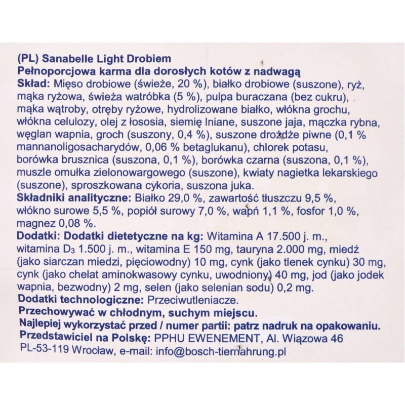 Bosch Sanabelle Light Poultry 10 kg Bosch Sanabelle Light Poultry 10 kg