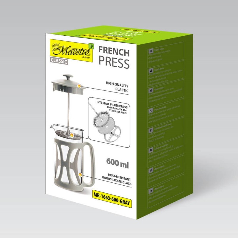 French press MAESTRO MR-1663 (MR-1663-600-GRAY) 600 ml Grey French press MAESTRO MR-1663 (MR-1663-600-GRAY) 600 ml Grey