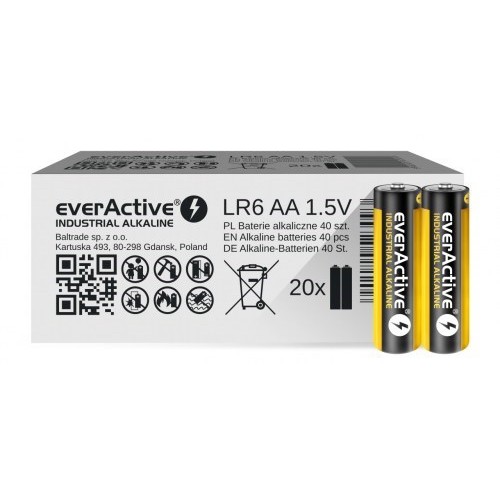 Alkaline batteries everActive Industrial Alkaline LR6 AA - carton box 40 pcs Alkaline batteries everActive Industrial Alkaline LR6 AA - carton box 40 pcs