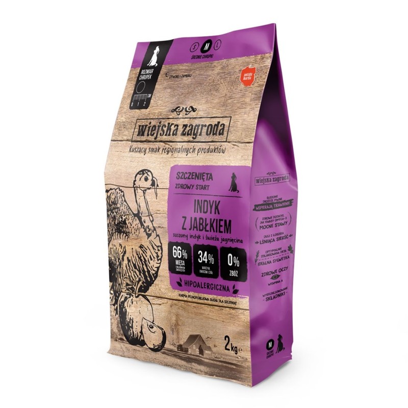 WIEJSKA ZAGRODA Turkey with apple M Puppy - dry dog food - 9kg WIEJSKA ZAGRODA Turkey with apple M Puppy - dry dog food - 9kg