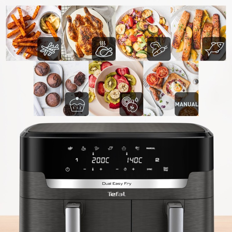 Tefal Easy Fry Dual XXL EY942HE0 fryer Double 11 L Stand-alone 2020 W Hot air fryer Grey Tefal Easy Fry Dual XXL EY942HE0 fryer Double 11 L Stand-alone 2020 W Hot air fryer Grey