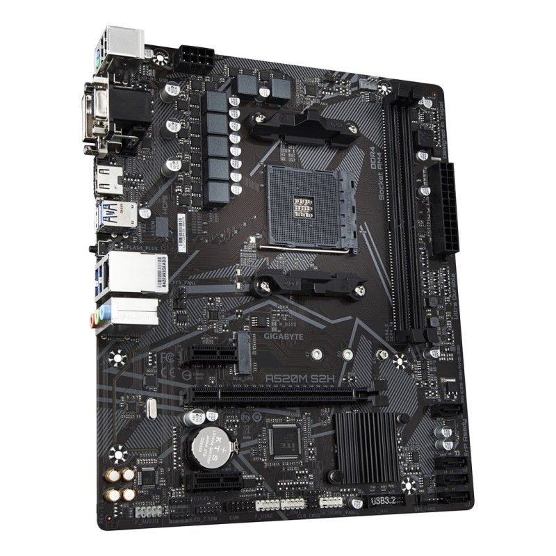 GIGABYTE A520M S2H Motherboard - Supports AMD Ryzen 5000 Series AM4 CPUs, 4+3 Phases Pure Digital VRM, up to 5100MHz DDR4 (OC), PCIe 3.0 x4 M.2, GbE LAN, USB 3.2 Gen 1 GIGABYTE A520M S2H Motherboard - Supports AMD Ryzen 5000 Series AM4 CPUs, 4+3 Phases Pure Digital VRM, up to 5100MHz DDR4 (OC), PCIe 3.0 x4 M.2, GbE LAN, USB 3.2 Gen 1