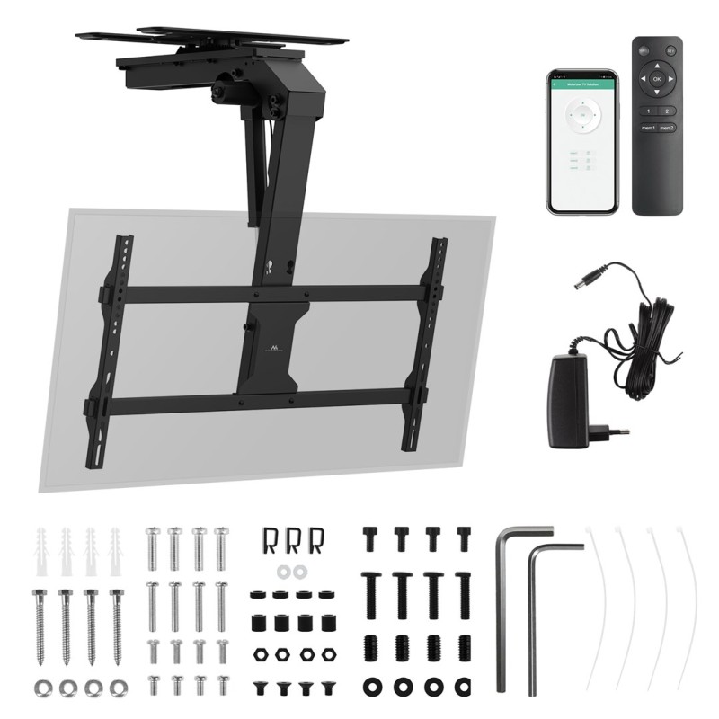 Maclean electric TV mount, ceiling mount, Tuya support, max. VESA 800x400, reg. in pos. +90°~-90°, for TV 43-86