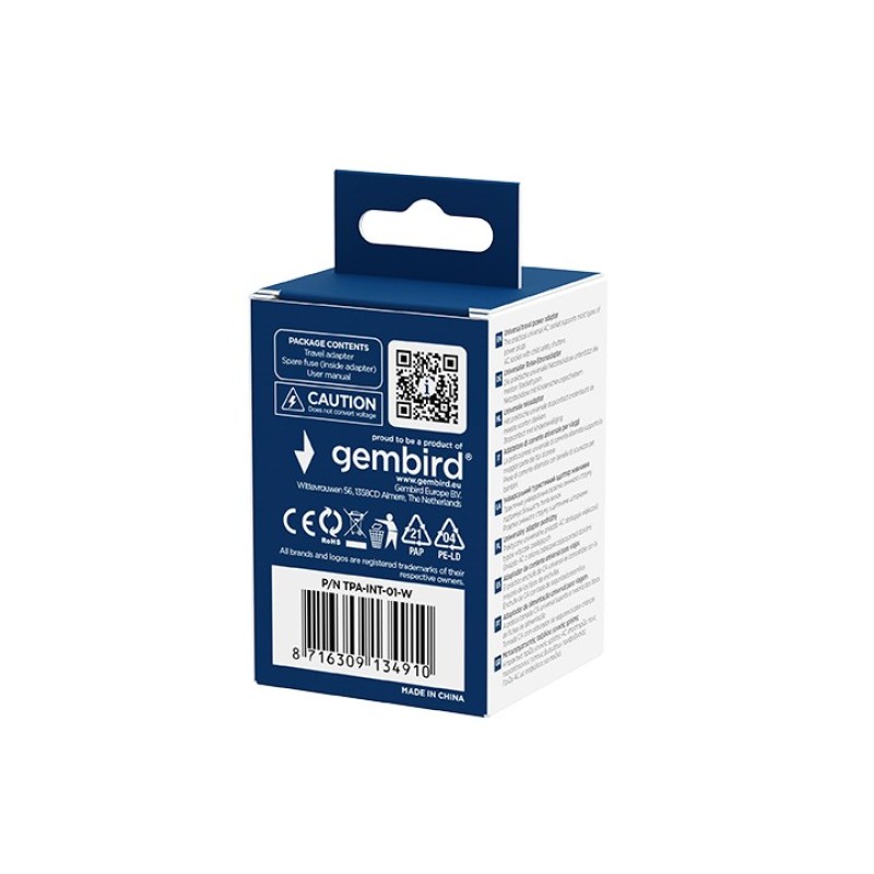Gembird TPA-INT-01-W Universal travel power adapter, white