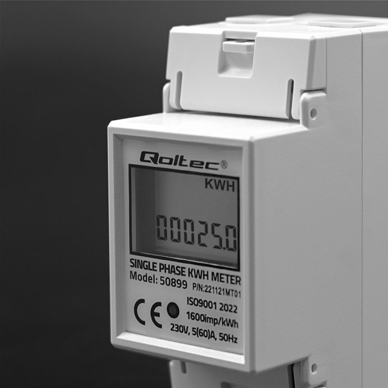 Qoltec 50899 Single phase electronic energy consumption meter | 230 V | LCD | 2P | DIN rail Qoltec 50899 Single phase electronic energy consumption meter | 230 V | LCD | 2P | DIN rail