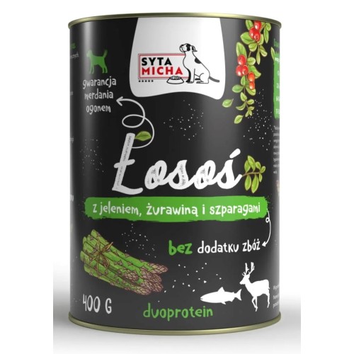 SYTA MICHA Salmon with deer, cranberries and asparagus - wet dog food - 400g SYTA MICHA Salmon with deer, cranberries and asparagus - wet dog food - 400g