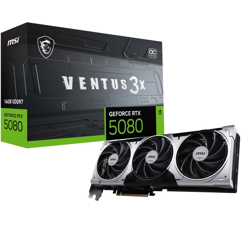 MSI VENTUS GEFORCE RTX 5080 16G 3X OC PLUS graphics card NVIDIA 16 GB GDDR7 MSI VENTUS GEFORCE RTX 5080 16G 3X OC PLUS graphics card NVIDIA 16 GB GDDR7