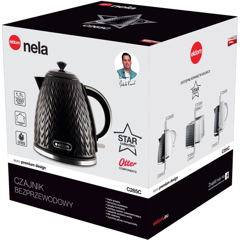 ELDOM NELA kettle, 1.7 l capacity, 2000 W power, black ELDOM NELA kettle, 1.7 l capacity, 2000 W power, black