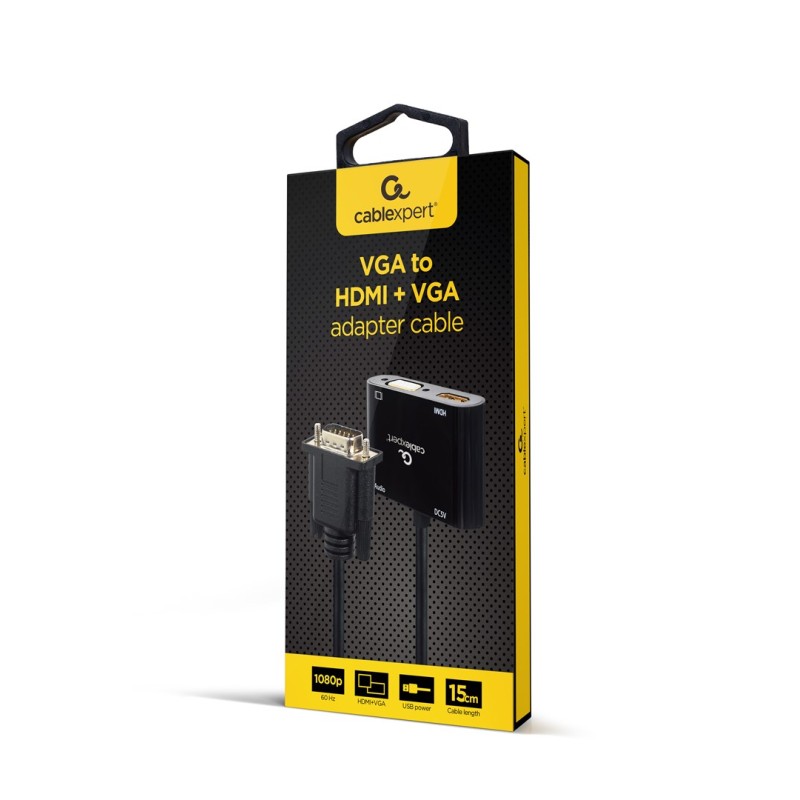 Gembird A-VGA-HDMI-02 video cable adapter 0.15 m HDMI + VGA (D-Sub) VGA (D-Sub) Black Gembird A-VGA-HDMI-02 video cable adapter 0.15 m HDMI + VGA (D-Sub) VGA (D-Sub) Black