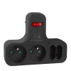 Maclean Current Socket, Quadruple with Switch, Stabilizing Foot, Type E, 2x2.5A, 2x16A, MCE224 E/B Maclean Current Socket, Quadruple with Switch, Stabilizing Foot, Type E, 2x2.5A, 2x16A, MCE224 E/B