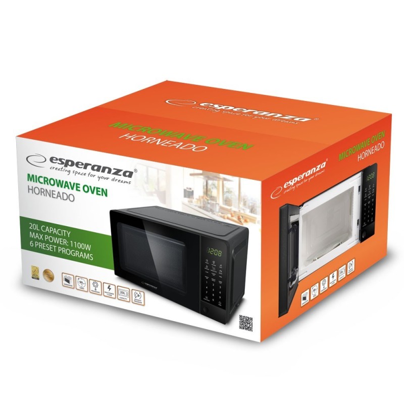 Esperanza EKO009 microwave Countertop Solo microwave 20 L 700 W Black Esperanza EKO009 microwave Countertop Solo microwave 20 L 700 W Black
