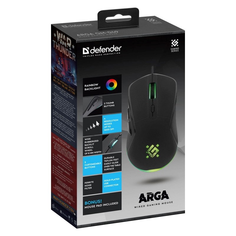 MOUSE DEFENDER GM-049 ARGA OPTIC 3600dpi 6P BLACK MOUSE DEFENDER GM-049 ARGA OPTIC 3600dpi 6P BLACK