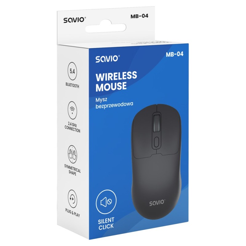 Savio MB-04 mouse Universal Ambidextrous Bluetooth IR LED 1600 DPI Savio MB-04 mouse Universal Ambidextrous Bluetooth IR LED 1600 DPI