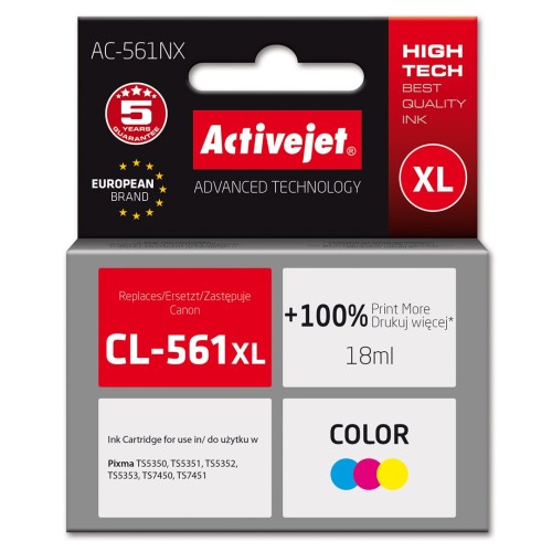 Activejet AC-561NX Printer Ink for Brother, Replacement Canon CL-561XL; Supreme; 18 ml; Color Activejet AC-561NX Printer Ink for Brother, Replacement Canon CL-561XL; Supreme; 18 ml; Color