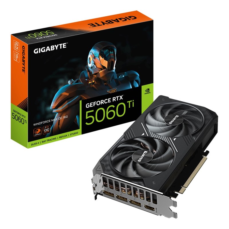 GIGABYTE GeForce RTX 5060 Ti WINDFORCE MAX OC 16G Graphics Card - 16GB GDDR7, 128bit, PCI-E 5.0, 2587MHz Core Clock, 3 x DP, 1 x HDMI, NVIDIA DLSS 4, GV-N506TWF2MAX OC-16GD GIGABYTE GeForce RTX 5060 Ti WINDFORCE MAX OC 16G Graphics Card - 16GB GDDR7, 128bit, PCI-E 5.0, 2587MHz Core Clock, 3 x DP, 1 x HDMI, NVIDIA DLSS 4, GV-N506TWF2MAX OC-16GD