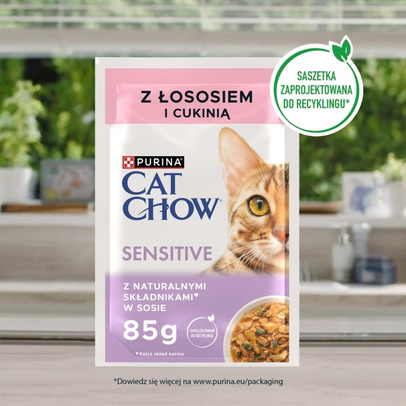 PURINA Cat Chow Sensitive with salmon and zucchini in sauce - wet cat food - 26x85g (20 + 6 GRATIS)