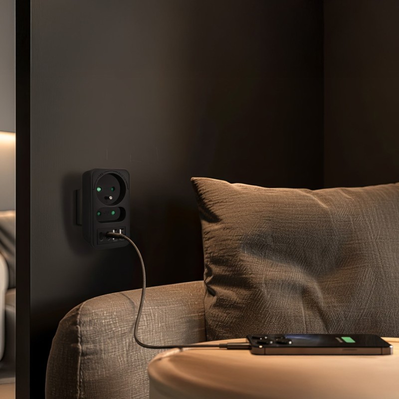 Maclean current socket x2 + 4xUSB, splitter with 2 sockets, 2xUSB A, 2xUSB C PD 20W, 1x16A + 1x6A, MCE249 F/B Maclean current socket x2 + 4xUSB, splitter with 2 sockets, 2xUSB A, 2xUSB C PD 20W, 1x16A + 1x6A, MCE249 F/B