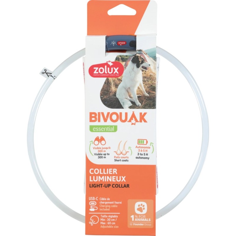 ZOLUX Bivouak LED Silicone transparent red - dog collar - 30-60 cm