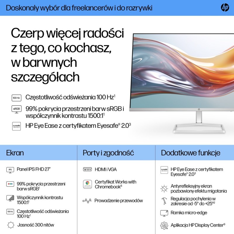 HP 27-inch Series 5 FHD monitor in white - 527sw HP 27-inch Series 5 FHD monitor in white - 527sw