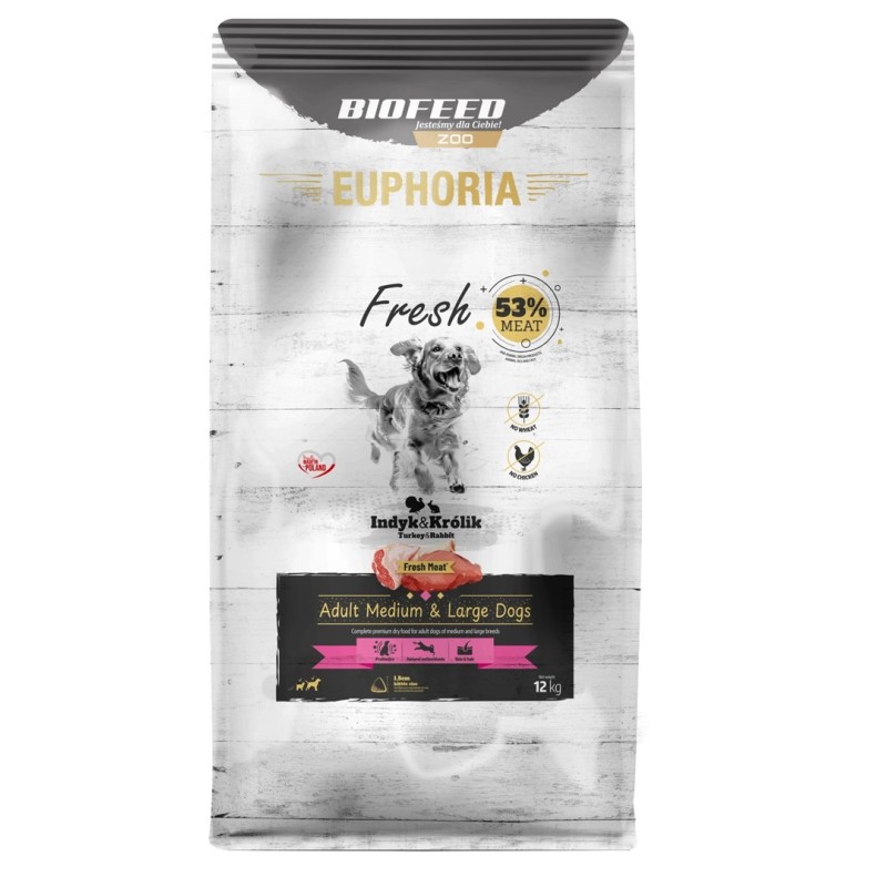 EUPHORIA Fresh Adult Medium & Large dogs Turkey with rabbit - dry dog food - 12kg