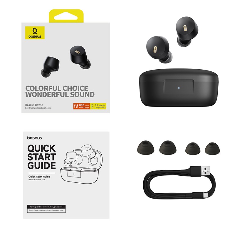 Baseus Bowie E18 Headset True Wireless Stereo (TWS) In-ear Calls/Music USB Type-C Bluetooth Black Baseus Bowie E18 Headset True Wireless Stereo (TWS) In-ear Calls/Music USB Type-C Bluetooth Black