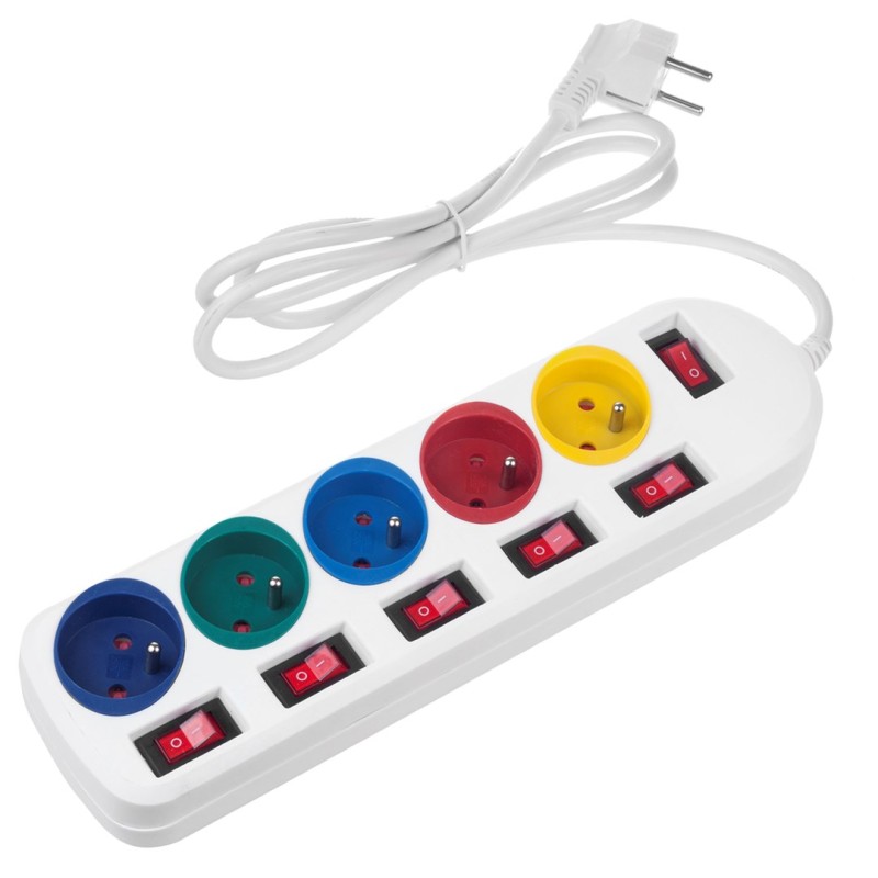 Maclean power strip, 5 socket extension cable, with switches, 250VAC/10A, 1.5m, MCE204 M/W Maclean power strip, 5 socket extension cable, with switches, 250VAC/10A, 1.5m, MCE204 M/W