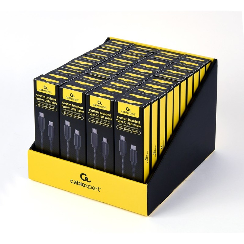 Gembird CCDB-mUSB2B-CMCM-6 Cotton braided Type-C male-male USB cable with metal connectors, 1.8 m, black color Gembird CCDB-mUSB2B-CMCM-6 Cotton braided Type-C male-male USB cable with metal connectors, 1.8 m, black color