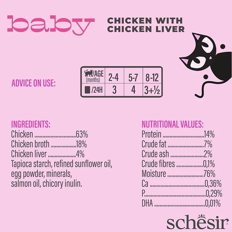 SCHESIR Baby Chicken with liver in broth - wet food for kittens - 70g SCHESIR Baby Chicken with liver in broth - wet food for kittens - 70g