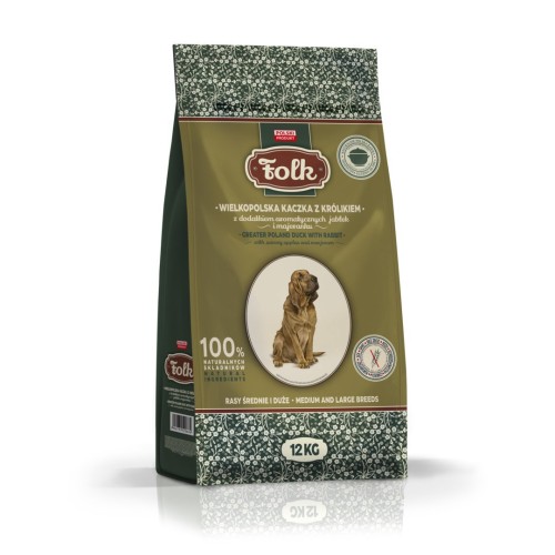 FOLK Medium and large breeds Traditional Greater Poland duck with rabbit, apples and marjoram - dry dog food - 12kg FOLK Medium and large breeds Traditional Greater Poland duck with rabbit, apples and marjoram - dry dog food - 12kg