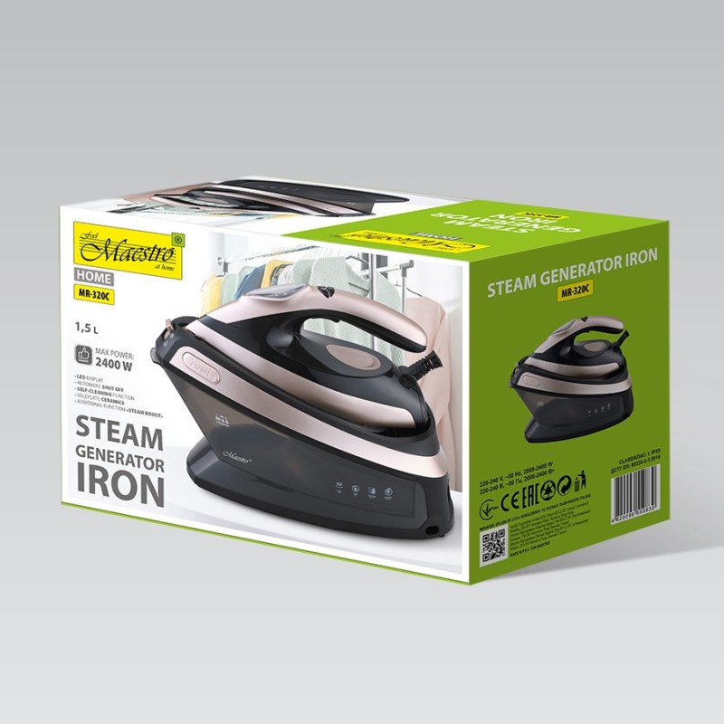 Maestro MR-320C steam ironing station 2400 W 1.5 L Ceramic soleplate Black, Pink gold Maestro MR-320C steam ironing station 2400 W 1.5 L Ceramic soleplate Black, Pink gold