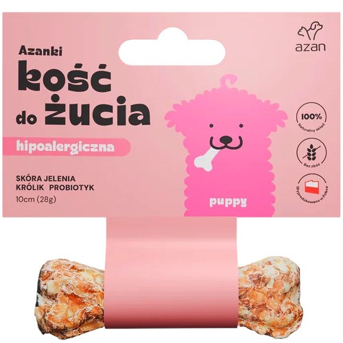 AZANKI Hypoallergenic bone made of deer skin with rabbit and probiotic Puppy - dog treat - 10 cm AZANKI Hypoallergenic bone made of deer skin with rabbit and probiotic Puppy - dog treat - 10 cm