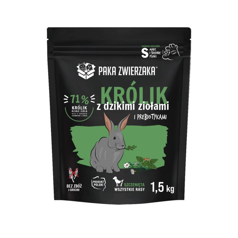 PAKA ZWIERZAKA Puppy Rabbit with wild herbs S - dry dog food - 1,5kg PAKA ZWIERZAKA Puppy Rabbit with wild herbs S - dry dog food - 1,5kg