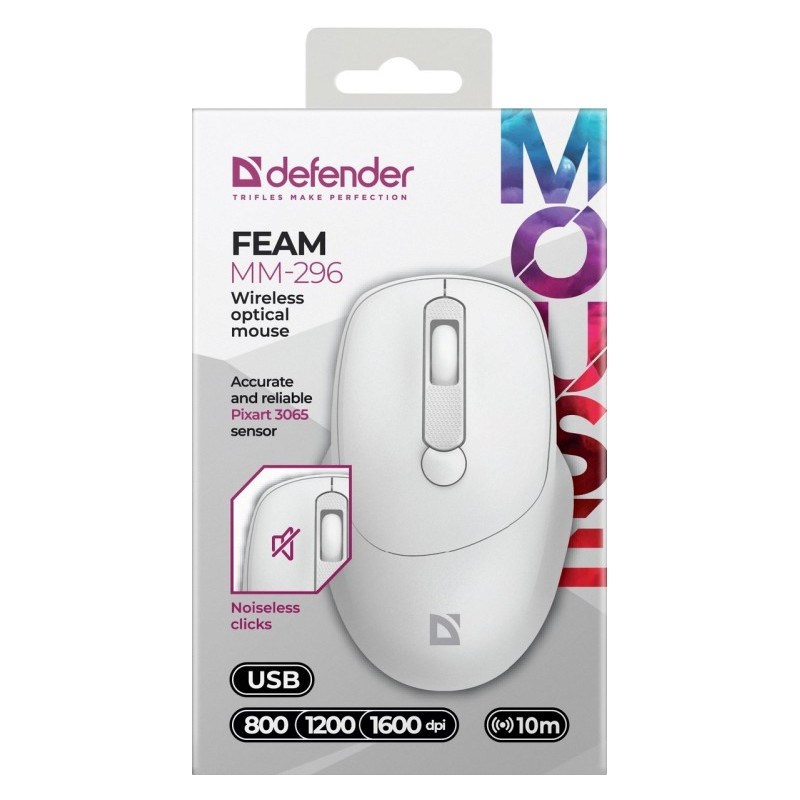 MOUSE DEFENDER FEAM MM-296 RF SILENT WHITE MOUSE DEFENDER FEAM MM-296 RF SILENT WHITE