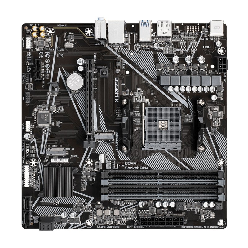 GIGABYTE B550M K Motherboard - AMD Ryzen 5000 CPUs, up to 4733MHz DDR4, 1xPCIe 4.0 + 1xPCIe 3.0 M.2, 1GbE LAN, USB 3.2 Gen 1 GIGABYTE B550M K Motherboard - AMD Ryzen 5000 CPUs, up to 4733MHz DDR4, 1xPCIe 4.0 + 1xPCIe 3.0 M.2, 1GbE LAN, USB 3.2 Gen 1