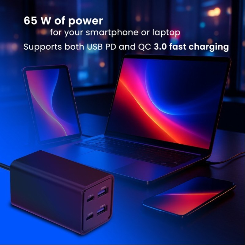 Gembird TA-UC-2A2C-PD65-01-BK mobile device charger Laptop, Smartphone Black AC Fast charging Indoor Gembird TA-UC-2A2C-PD65-01-BK mobile device charger Laptop, Smartphone Black AC Fast charging Indoor