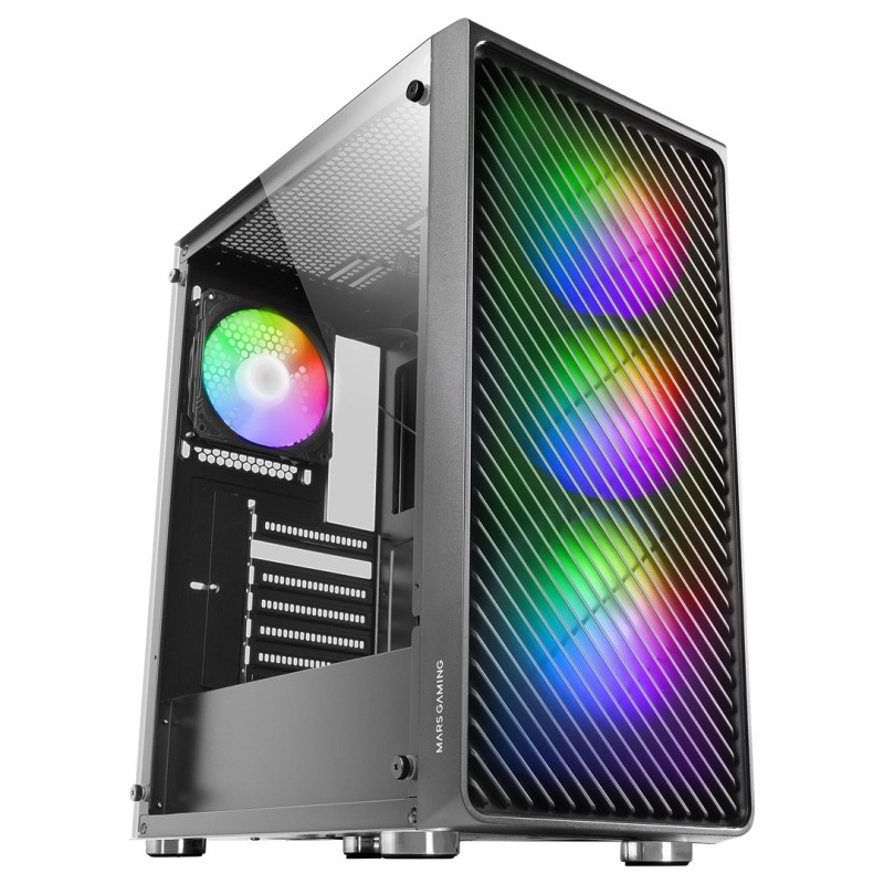 Mars Gaming MC-F Black, ATX Gaming Semitower, Full Tempered Glass Window, Metal-Mesh Front, 4x 120mm ARGB Fans