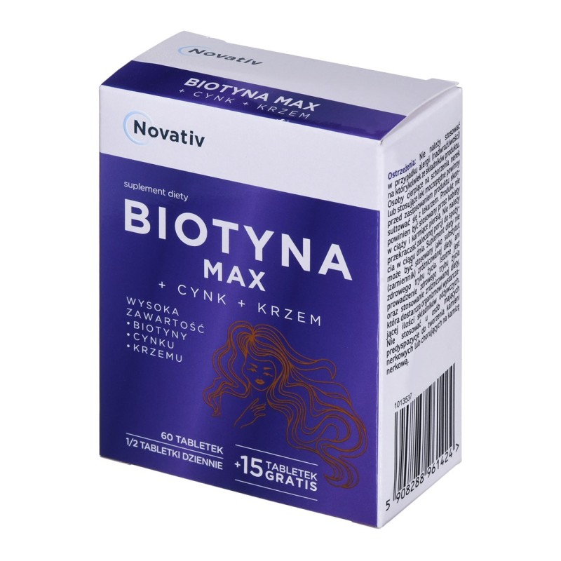 Novativ Biotin MAX+Cync+Silicon 60 tablets + 15 tablets free of charge Novativ Biotin MAX+Cync+Silicon 60 tablets + 15 tablets free of charge