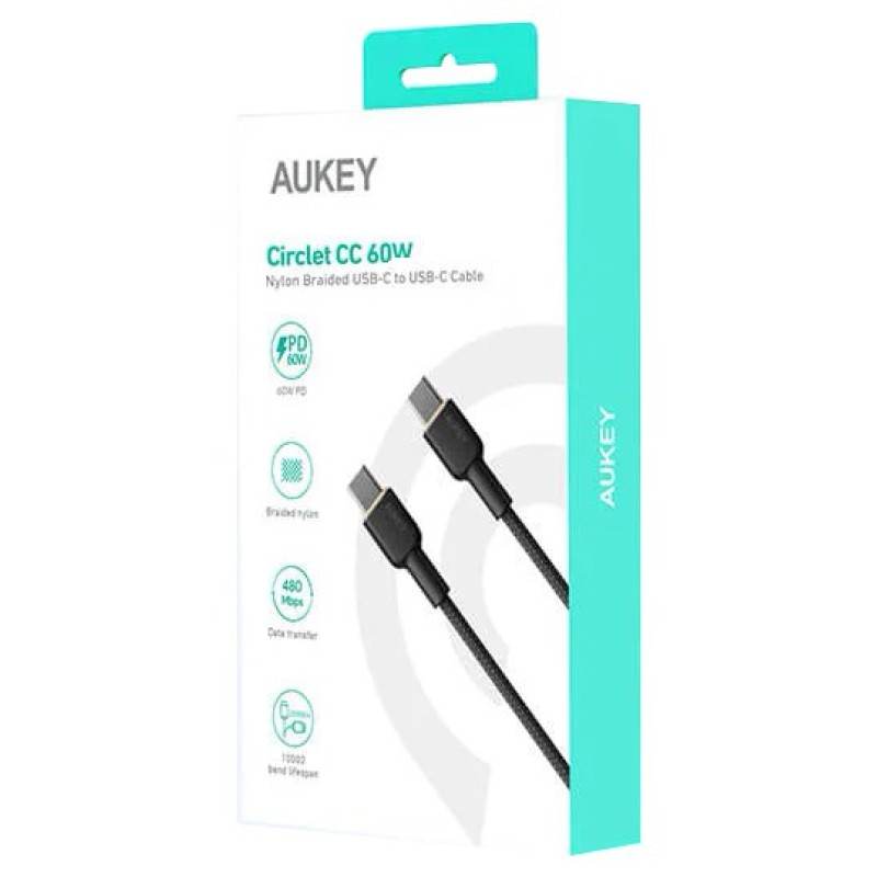 AUKEY CB-NCC2 USB-C Type-C Power Delivery PD 60W 3A 1.8m Nylon Black AUKEY CB-NCC2 USB-C Type-C Power Delivery PD 60W 3A 1.8m Nylon Black
